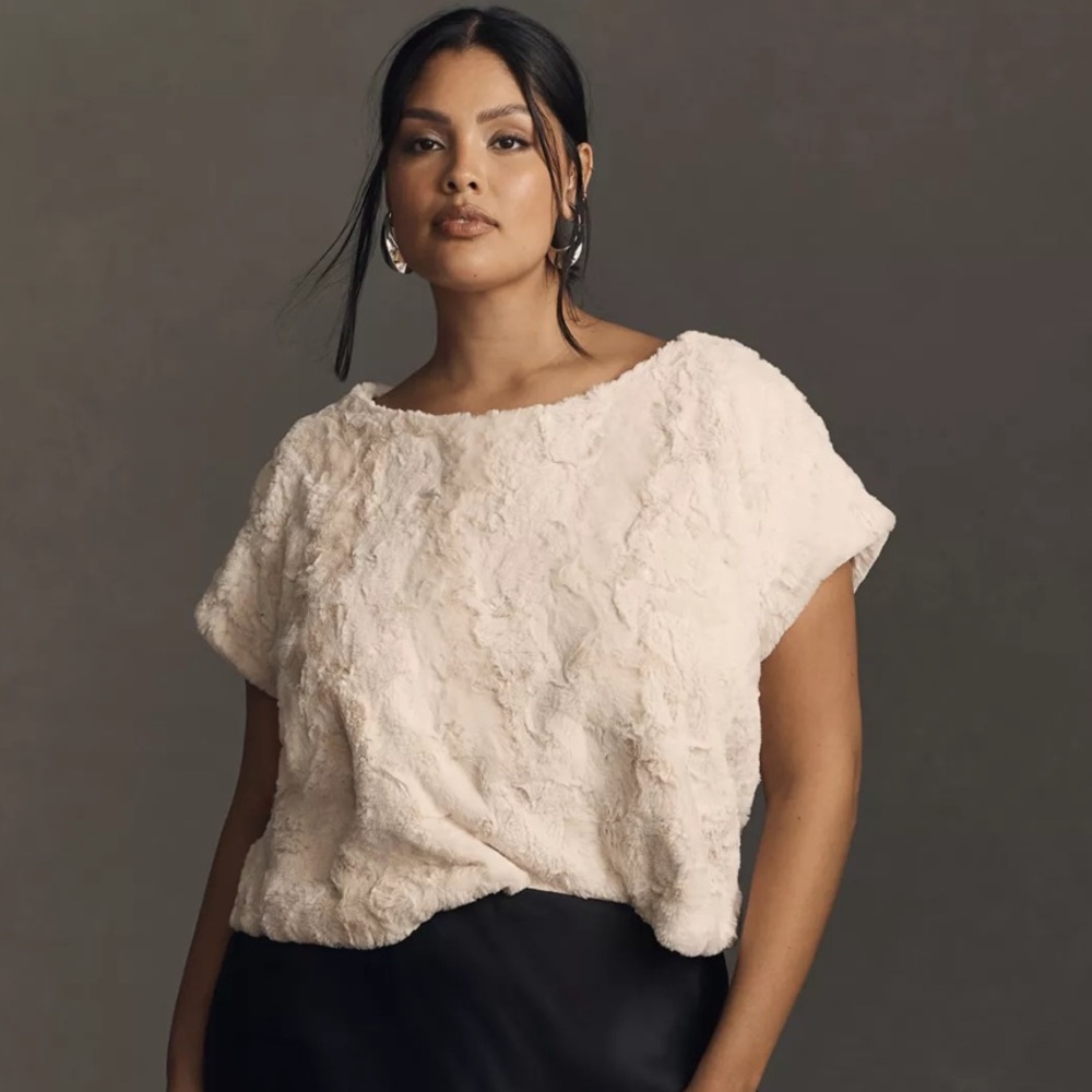 Maeve Soft Cream Faux Fur Blouse